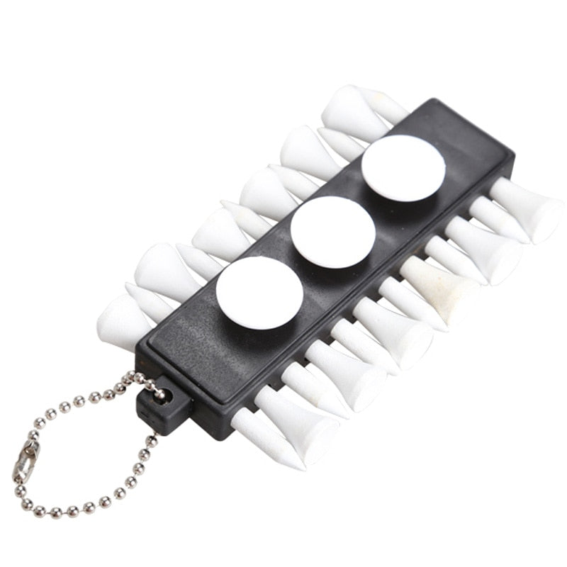 Golf Tee Holder Carrier 12 Wooden Tees with 3 Ball Markers with Keychain EA14
